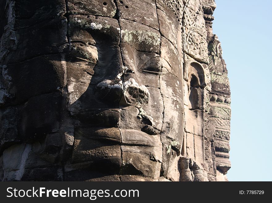 Gigantic carved head at the Bayon, Angkor Thom