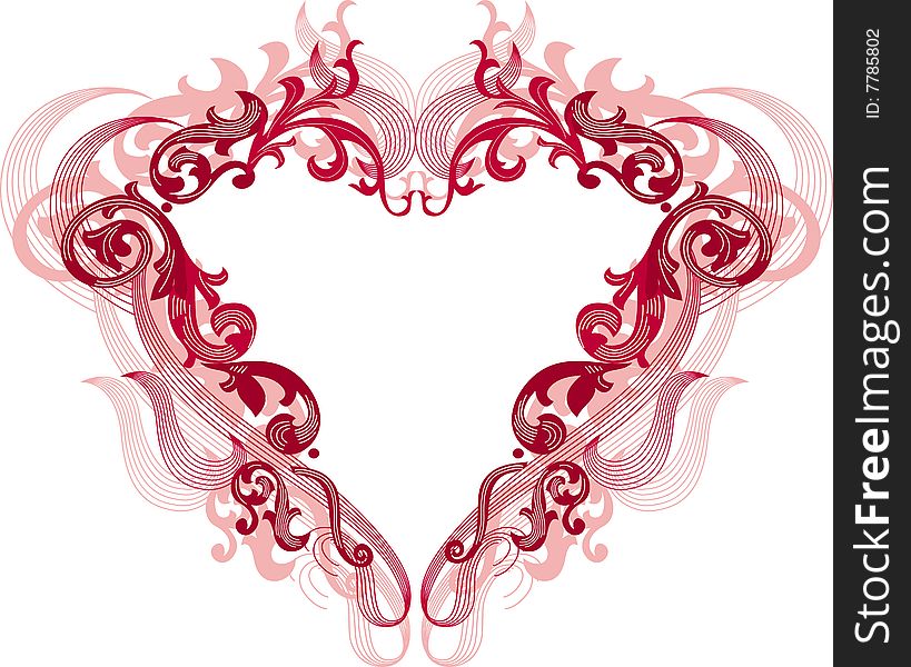 Red heart with filigree ornament, vector images scale to any size