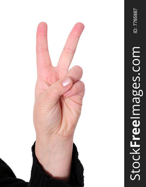 Sign with the hand and fingers isolated over a white background. Sign with the hand and fingers isolated over a white background