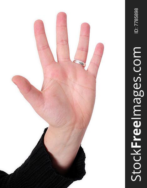 Sign with the hand and fingers isolated over a white background. Sign with the hand and fingers isolated over a white background