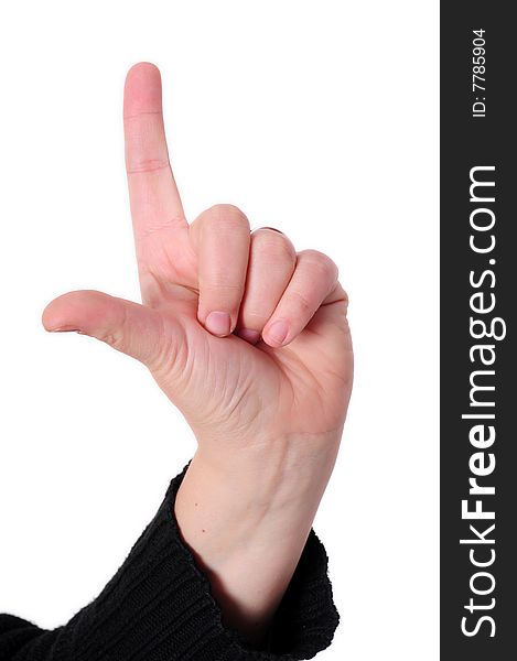 Sign with the hand and fingers isolated over a white background. Sign with the hand and fingers isolated over a white background