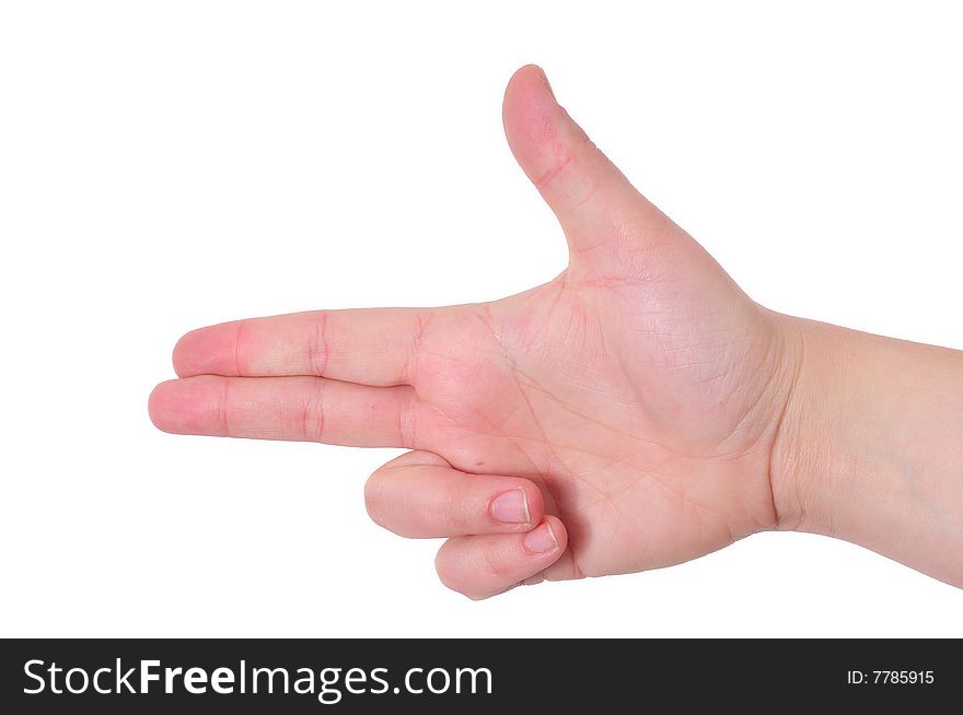 Sign with the hand and fingers isolated over a white background. Sign with the hand and fingers isolated over a white background