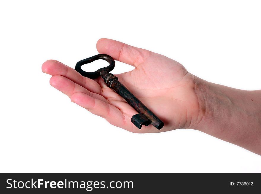 Key in a hand on white background