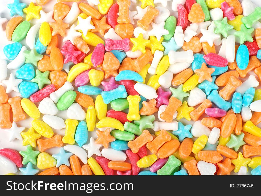 Colorful candy texture on white background