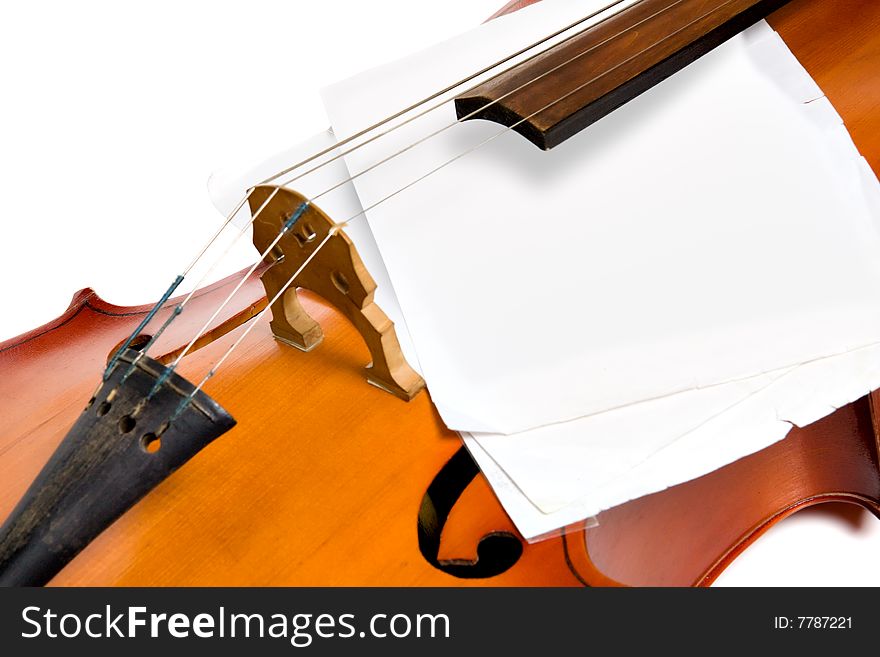 Close up classical cello with notes