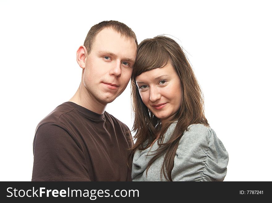 Young man and  young woman on the white background. Young man and  young woman on the white background