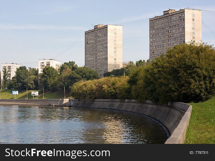 View on a Moscow river and embankment. View on a Moscow river and embankment