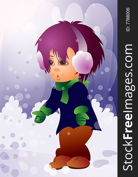 This illustration depicts a boy on snow. This illustration depicts a boy on snow