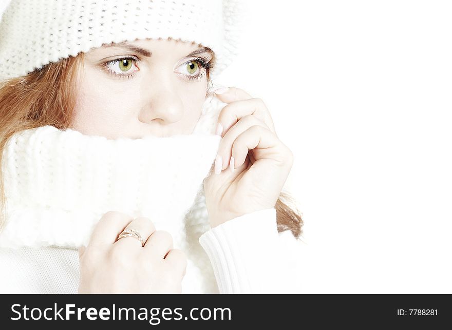 Girl holds a collar of a sweater