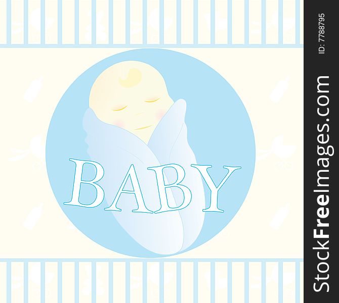Baby Boy Card with designs of a sleeping baby in the middle