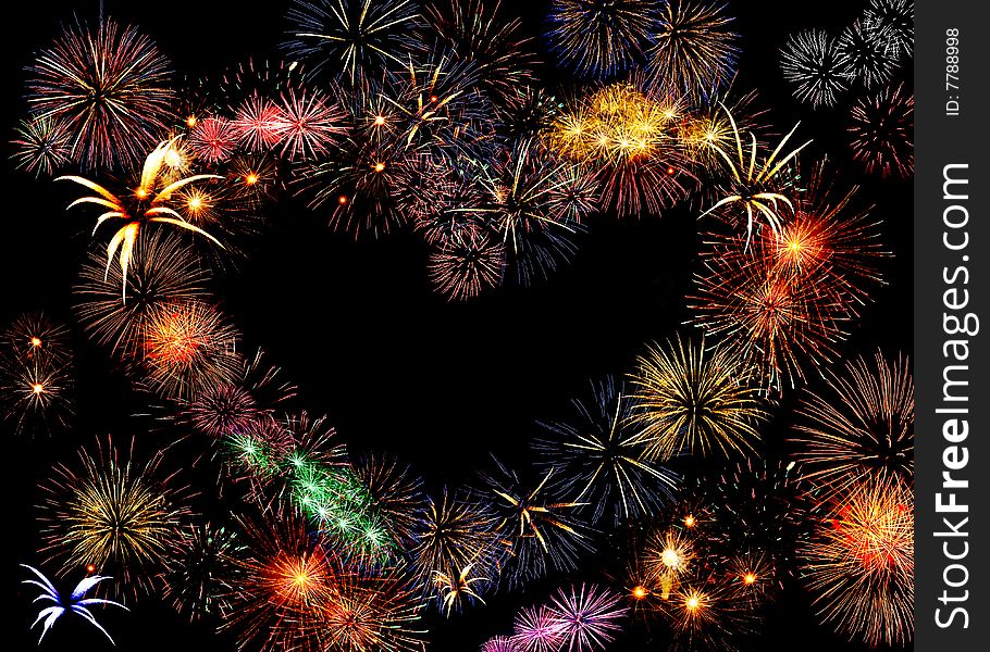 Big beautiful valentine day greeting heart made of colourful fireworks. Big beautiful valentine day greeting heart made of colourful fireworks