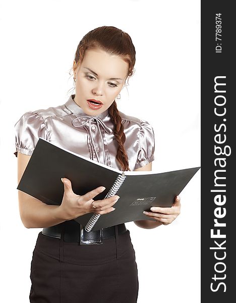 Girl Looks In A Folder With The Documents