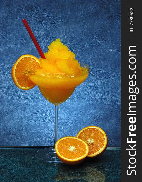 Frozen orange cocktail with fruit. Frozen orange cocktail with fruit