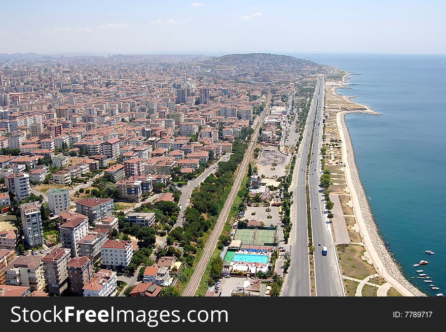 Road near seaside from air