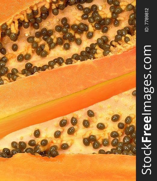 Cut Papaya fruits with their seeds.