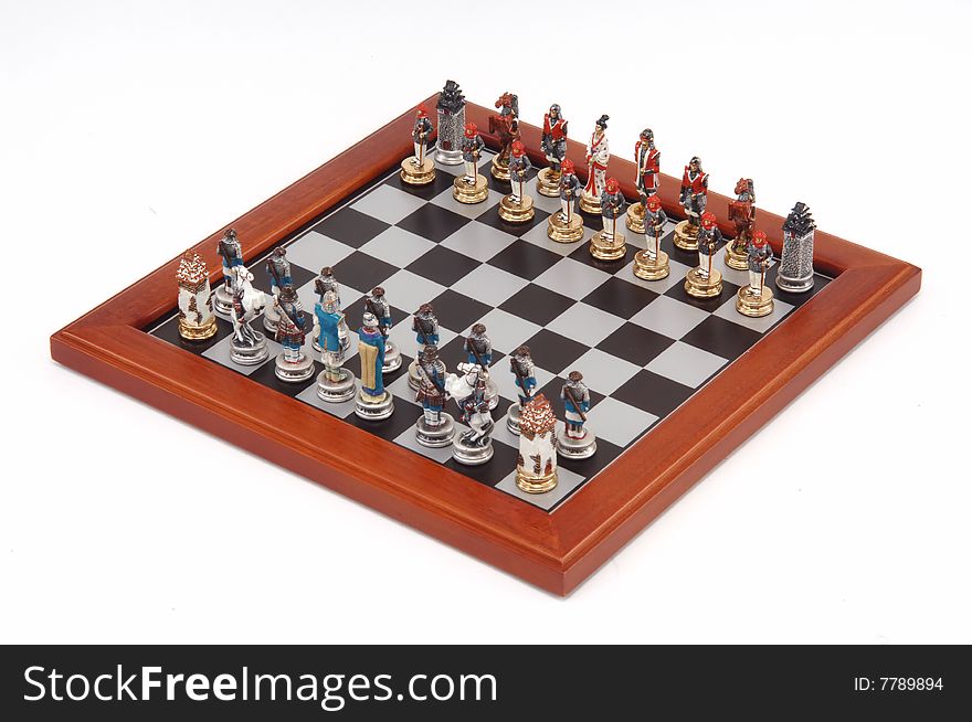 Chess board isolated at white