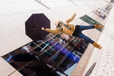 Happy Blonde Under Rain Royalty Free Stock Image Happy Blonde Under Rain Royalty Free Stock Image