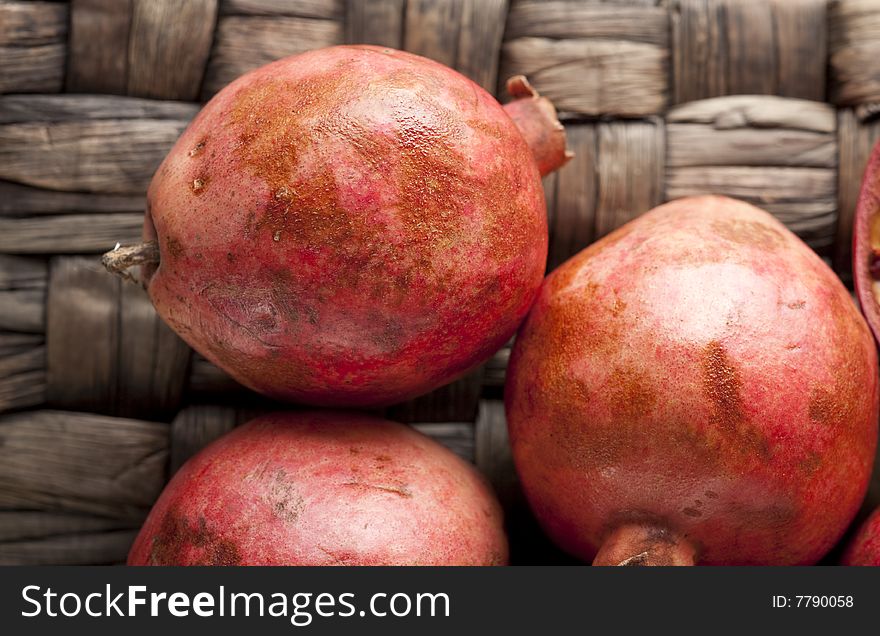 Punica granatum, tropical pomegranate, fresh harvest,. Punica granatum, tropical pomegranate, fresh harvest,