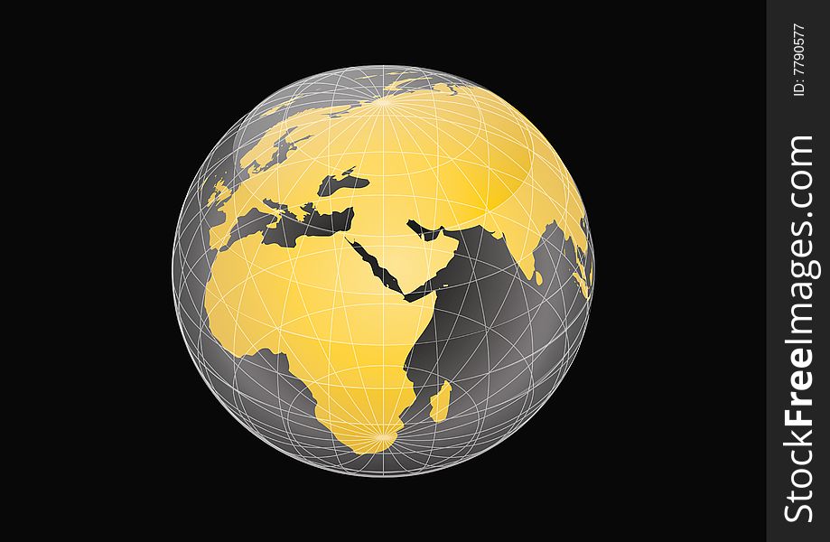 Yellow globe in black background