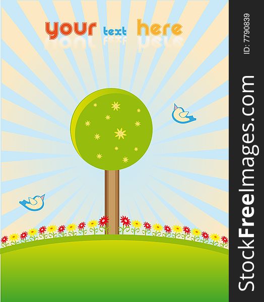 Colorful spring vector with birds and lot of flowers. Colorful spring vector with birds and lot of flowers