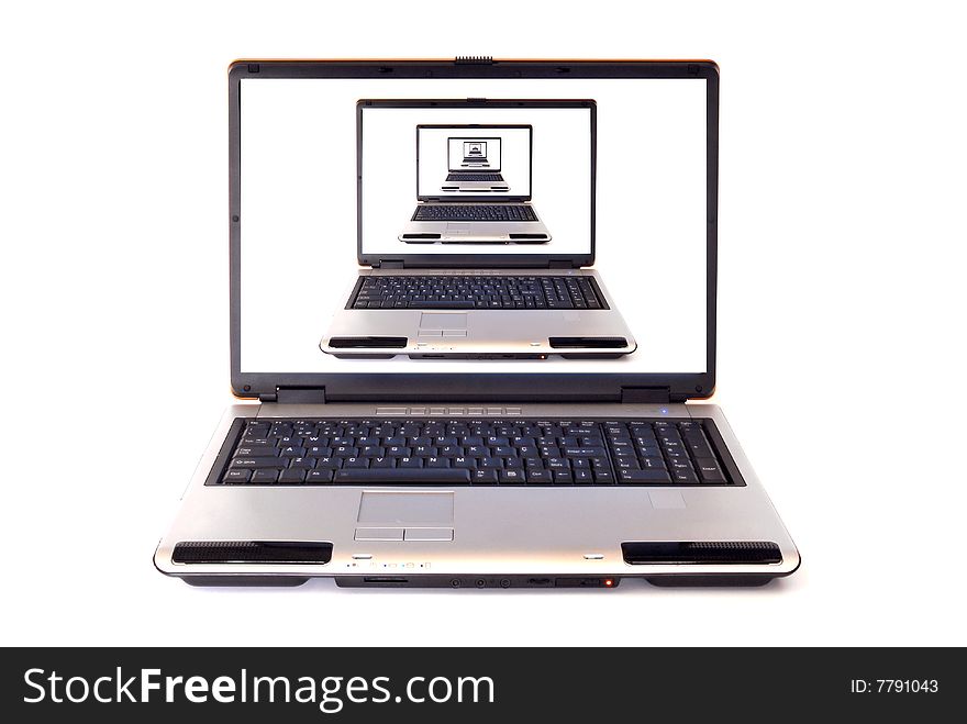 Wide laptop on white background repeated