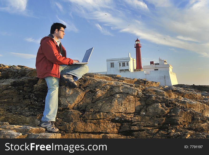 Young Man  With Laptop