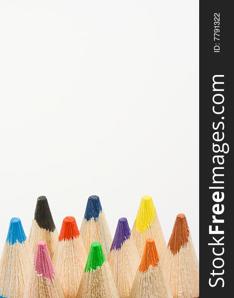 Image of 10 Colored pencils on white background. Image of 10 Colored pencils on white background