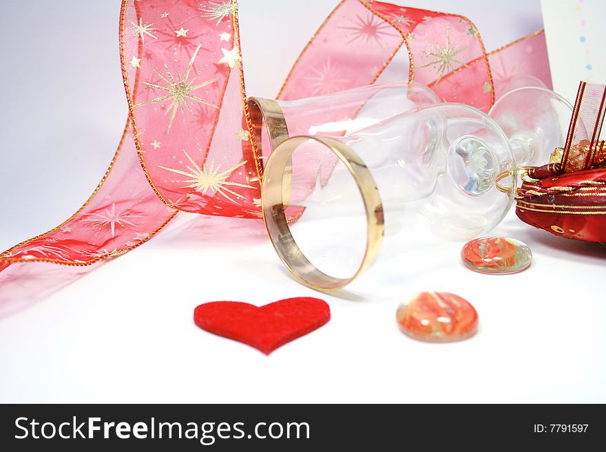 Happy Valentine's Day. glasses with a  decorated with ribbon. Happy Valentine's Day. glasses with a  decorated with ribbon