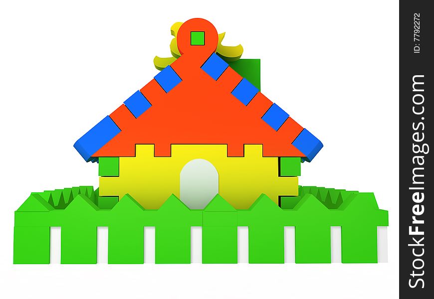 Colored toy house isolated on white background