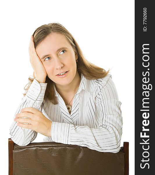 Portrait of young woman. Isolated on white background