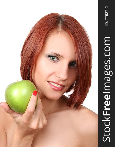 Healthy young girl with fresh green apple. Healthy young girl with fresh green apple