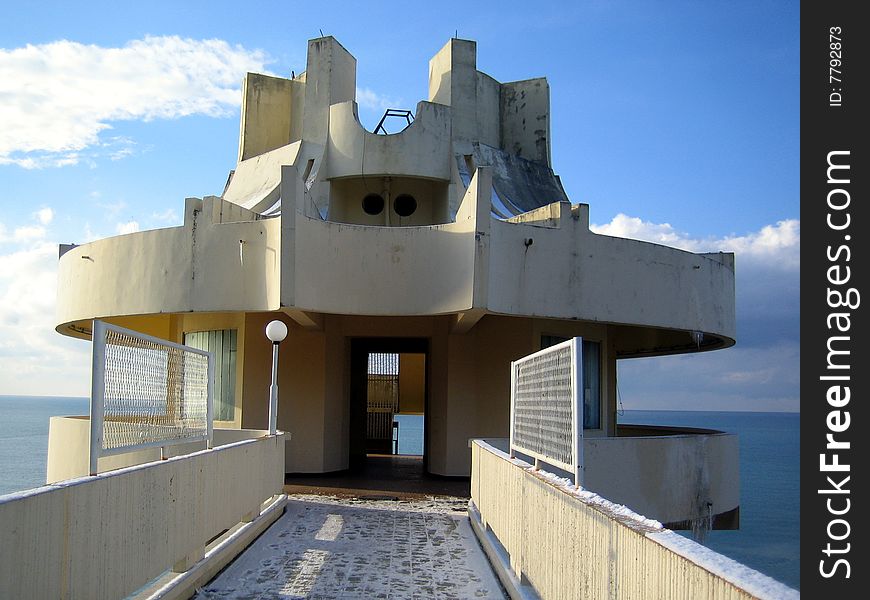 Modern building of lift to the beach