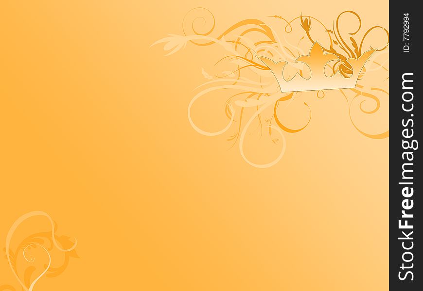 Orange abstract floral wallpaper with crown of music. Orange abstract floral wallpaper with crown of music