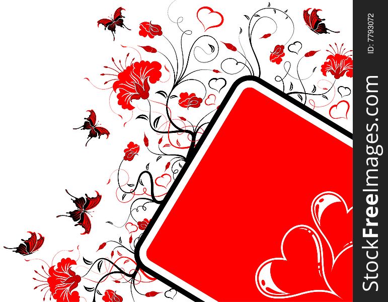 Valentines Day frame with Hearts and Flower, element for design, vector illustration