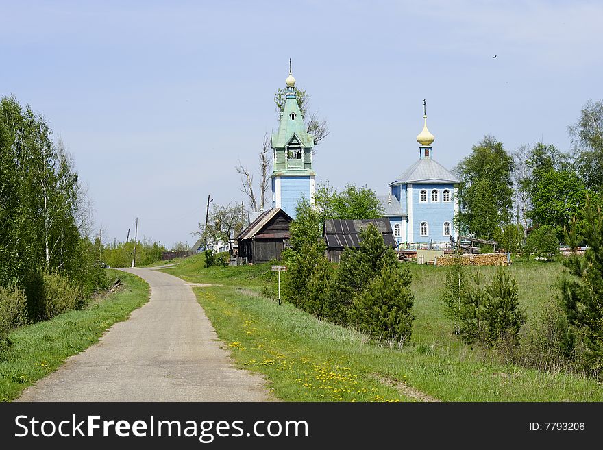 The country and church in the middle  of Russia. The country and church in the middle  of Russia