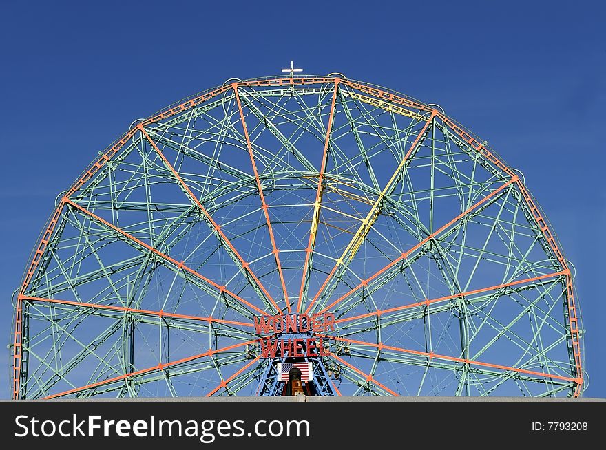 Attraction of wonder wheel on Conney Island in amusement park
