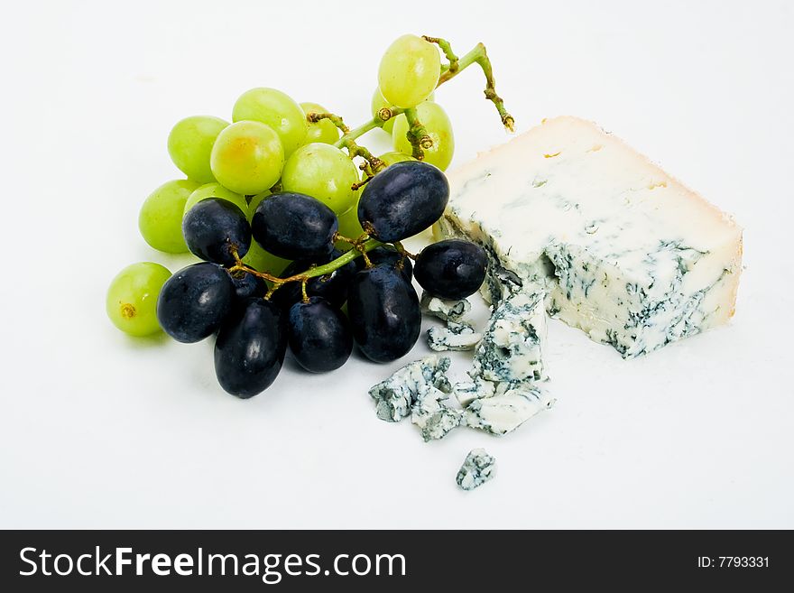 Red and white grapes with gorgonzola cheese. Red and white grapes with gorgonzola cheese