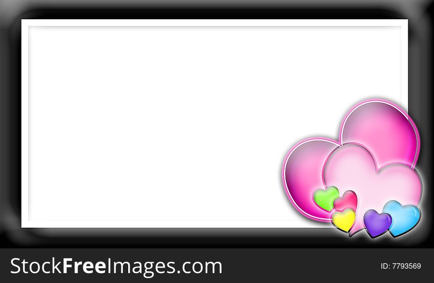 Black Glossy Frame with Colorful Hearts and Copy Space