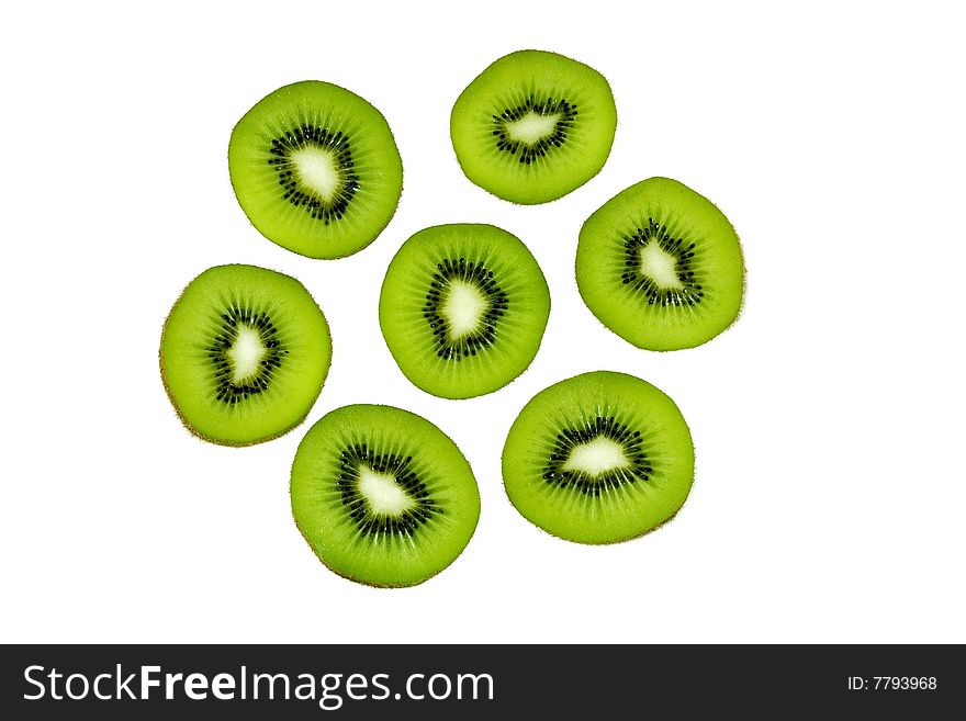 Kiwi fruit slices on white background
