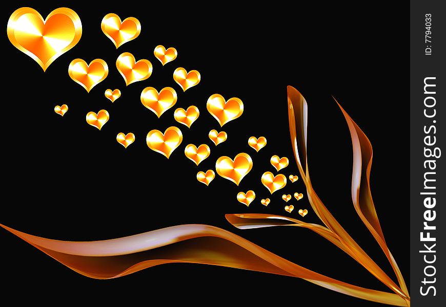 Gold hearts on abstract background