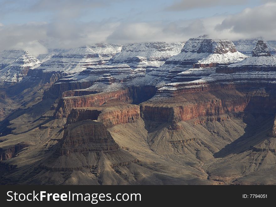 View of the grand canyon in winter from the south rim. View of the grand canyon in winter from the south rim