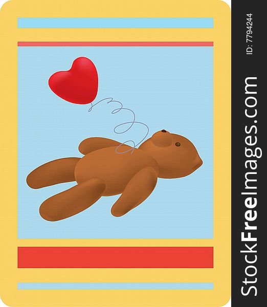 A toy bear lies on the floor with a jumping out heart. A toy bear lies on the floor with a jumping out heart
