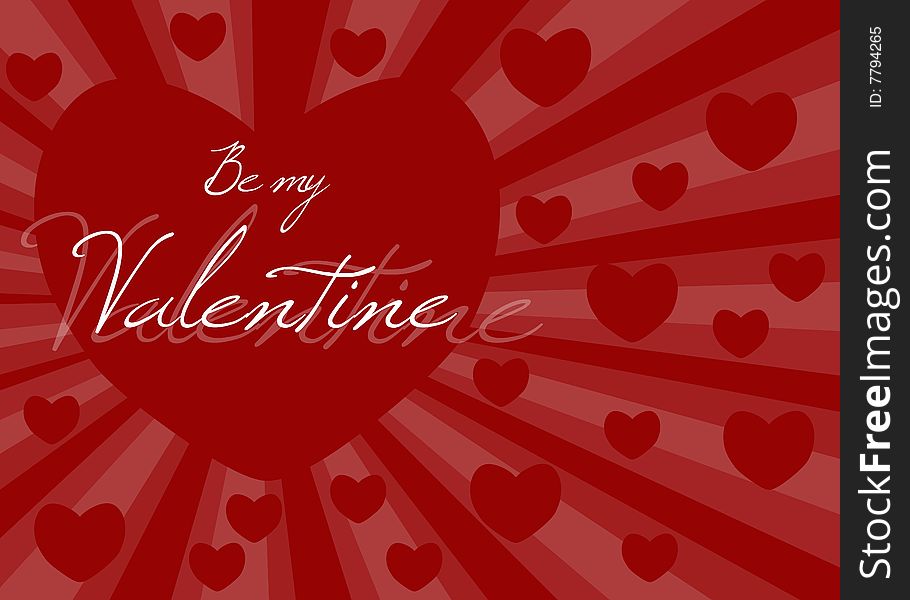 Be my Valentine. Valentine background with hearts on red