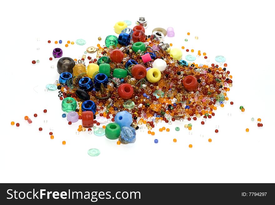 Disposit of the beads, colour, beautiful on white background