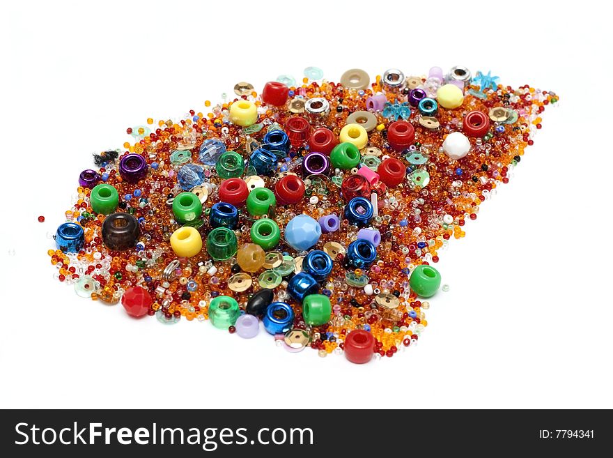 Disposit of the beads, colour, beautiful on white background. Disposit of the beads, colour, beautiful on white background