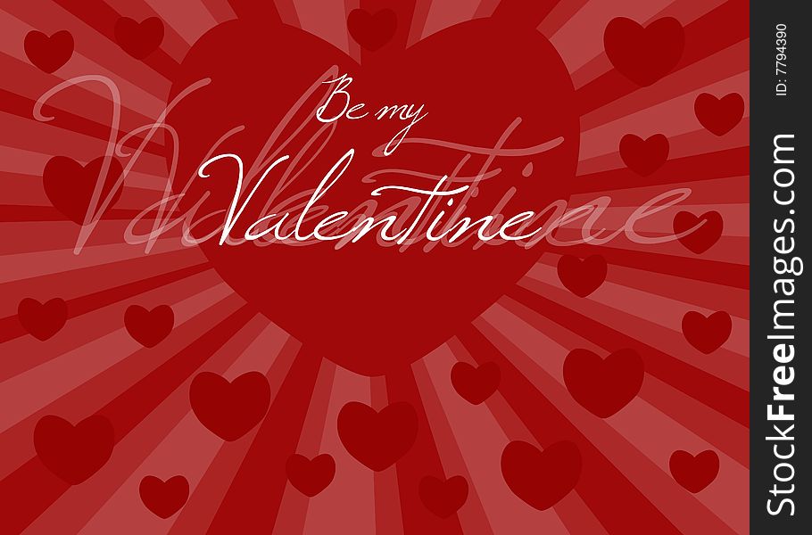 Be my Valentine. Valentine background with hearts on red