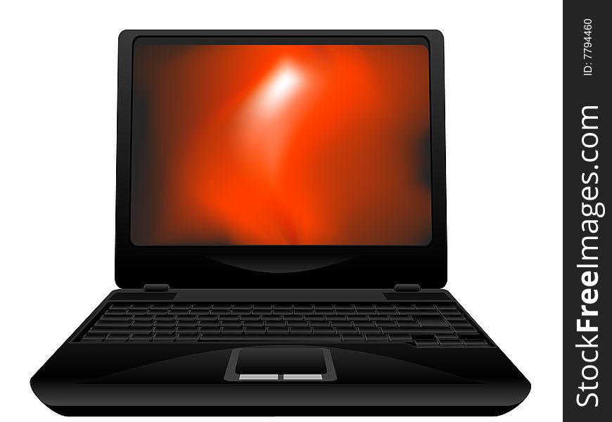 Computer notebook with a flame on the screen of the monitor in a vector