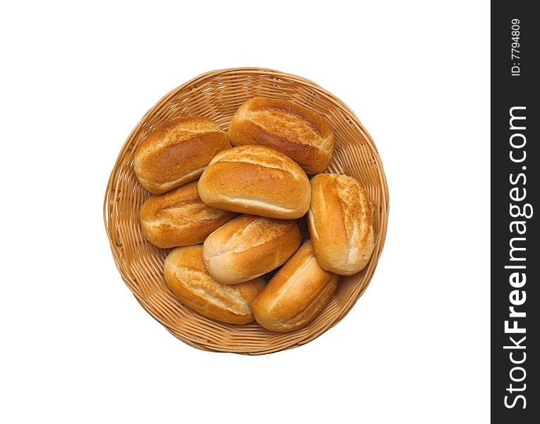 Baguette-buns are in a basket on white