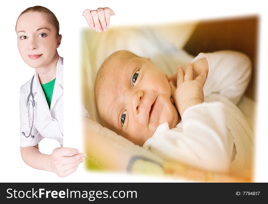 Doctor And Small Baby On Banner