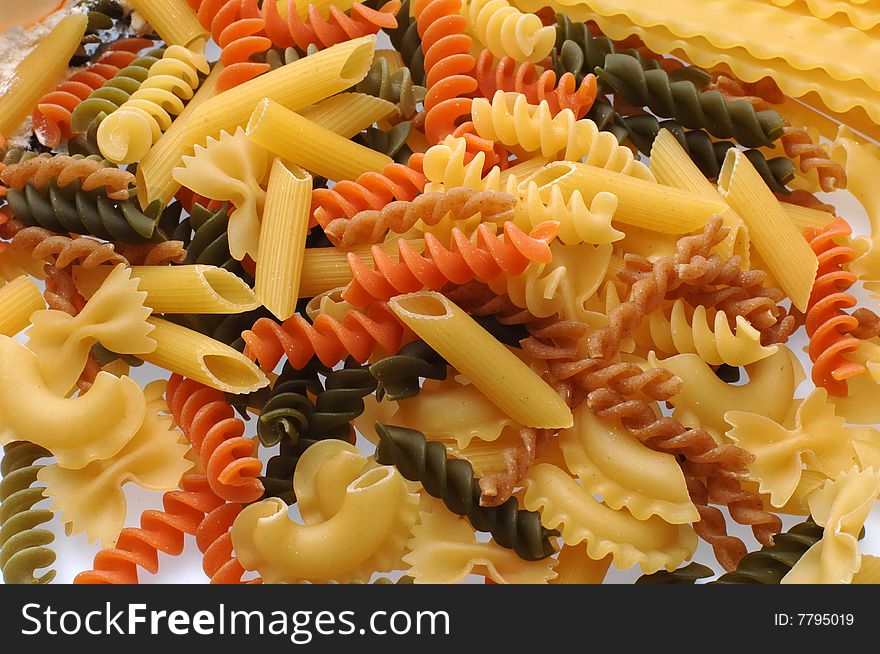 Several colorful macaroni kinds group